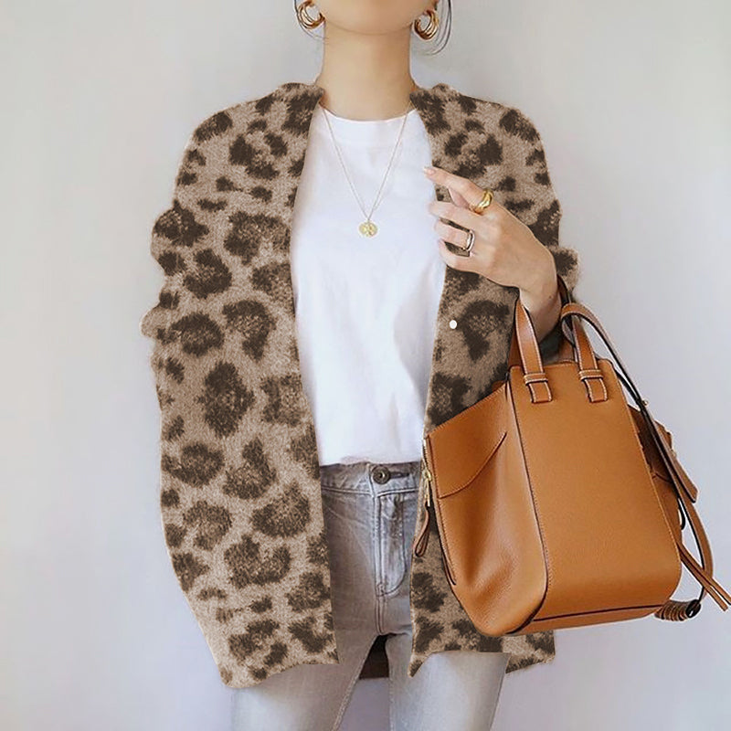 Women__ Fuzzy Knit Open Front Cardigan with Relaxed Silhouette