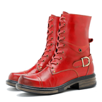 Women__ Genuine Leather Lace-Up Boots with Low Heel