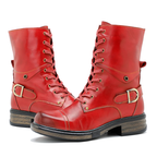 Women__ Genuine Leather Lace-Up Boots with Low Heel