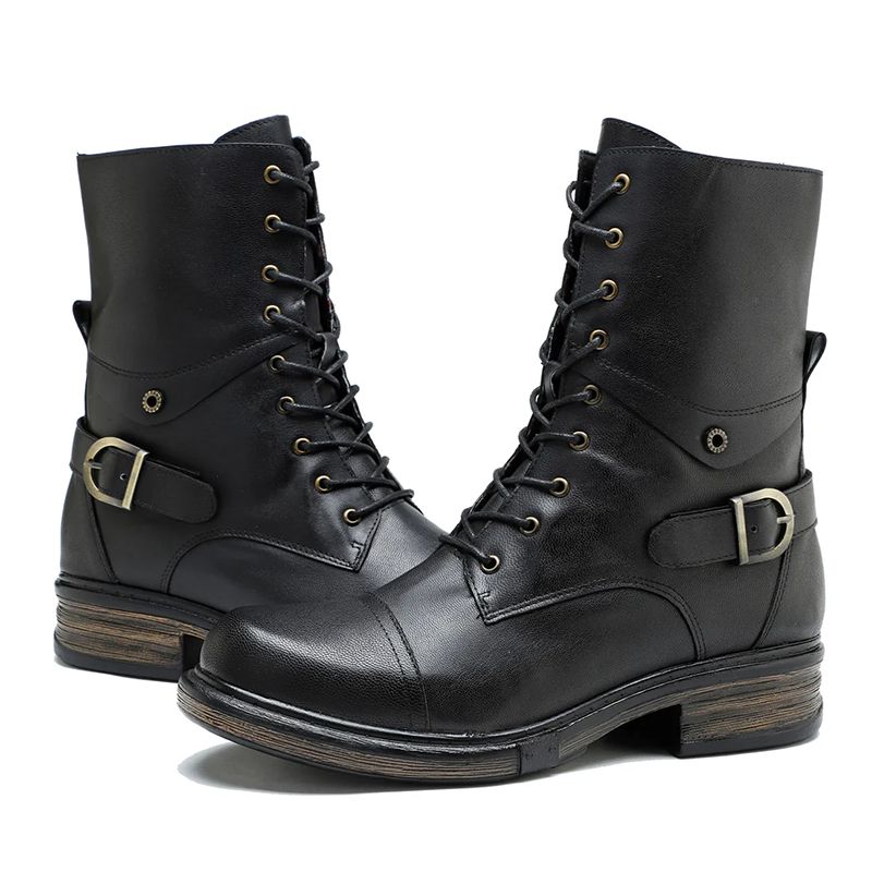 Women__ Genuine Leather Lace-Up Boots with Low Heel