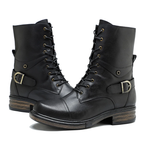 Women__ Genuine Leather Lace-Up Boots with Low Heel