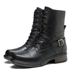 Women__ Genuine Leather Lace-Up Boots with Low Heel