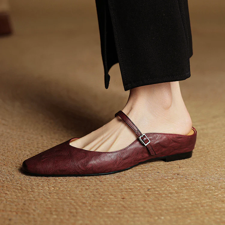 Women__ Genuine Leather Mules with Mary Jane Strap