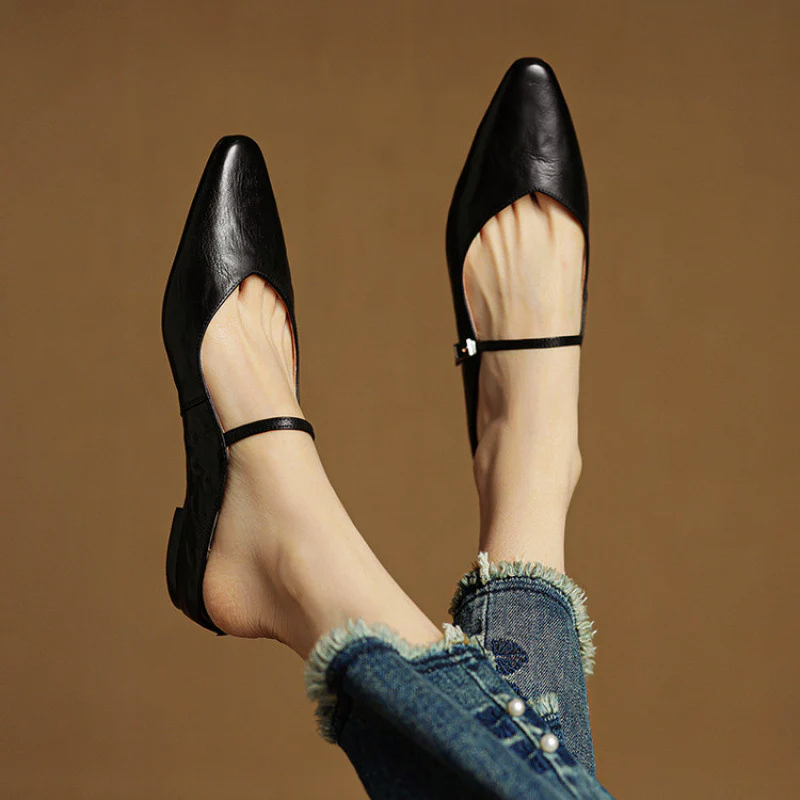 Women__ Genuine Leather Mules with Mary Jane Strap