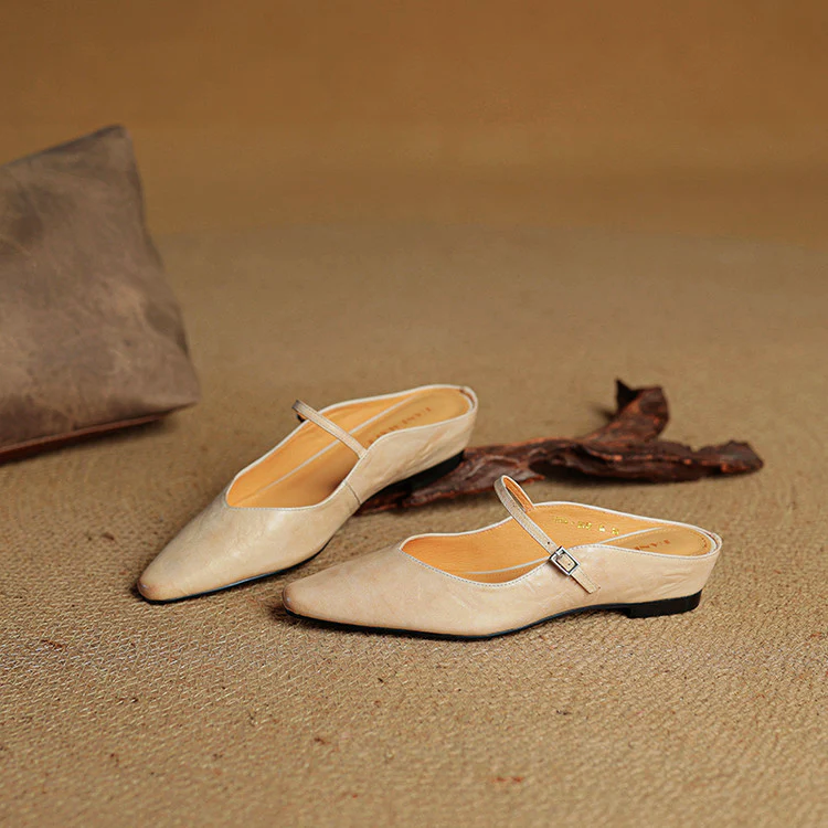Women__ Genuine Leather Mules with Mary Jane Strap
