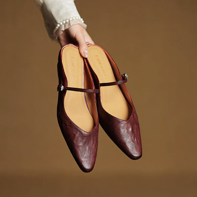 Women__ Genuine Leather Mules with Mary Jane Strap