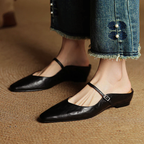 Women__ Genuine Leather Mules with Mary Jane Strap