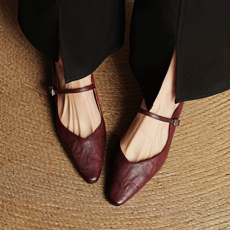 Women__ Genuine Leather Mules with Mary Jane Strap
