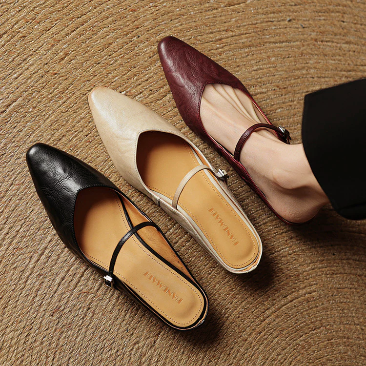 Women__ Genuine Leather Mules with Mary Jane Strap