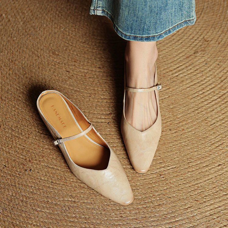 Women__ Genuine Leather Mules with Mary Jane Strap