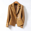 Women__ Genuine Leather One-Button Blazer Jacket