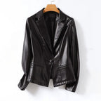 Women__ Genuine Leather One-Button Blazer Jacket