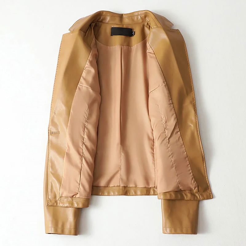 Women__ Genuine Leather One-Button Blazer Jacket