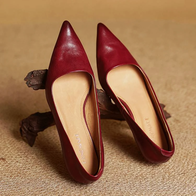 Women__ Genuine Leather Pointed Kitten Heels