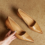 Women__ Genuine Leather Pointed Kitten Heels