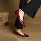 Women__ Genuine Leather Pointed Kitten Heels