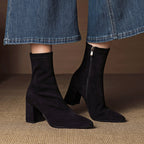 Women__ Genuine Suede Ankle Boots with Block Heel