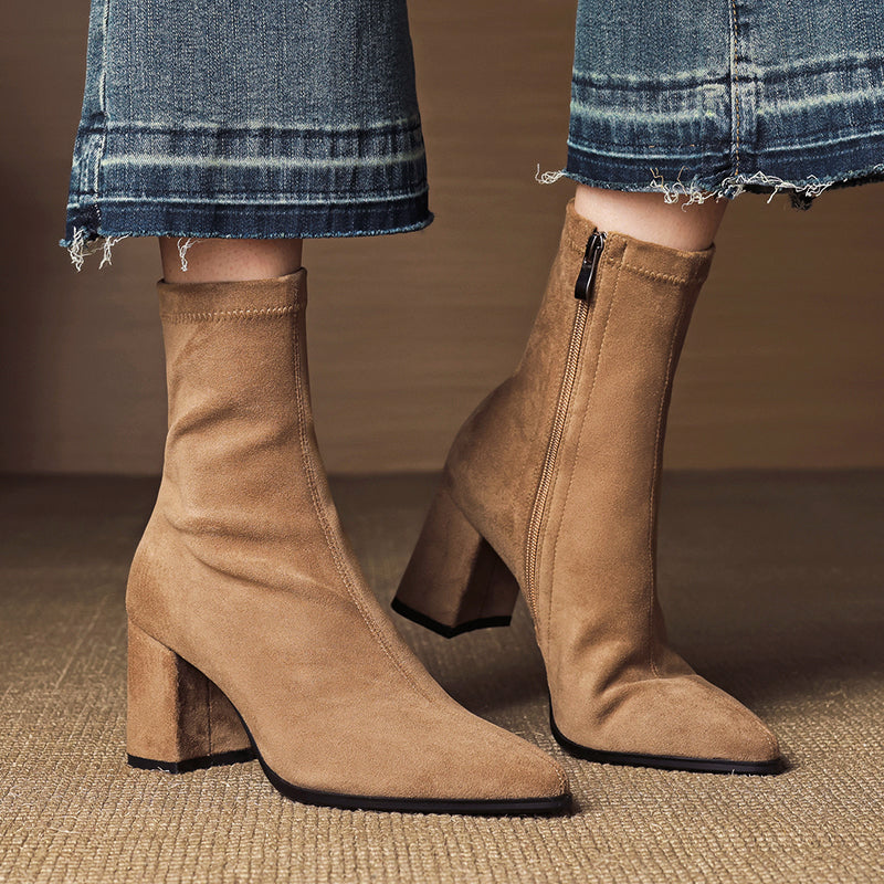 Women__ Genuine Suede Ankle Boots with Block Heel