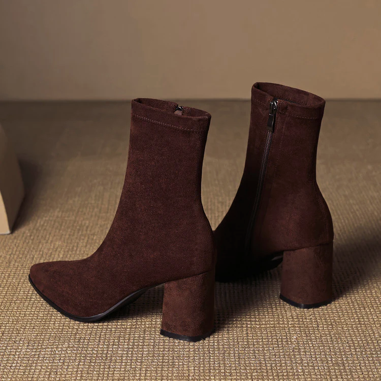 Women__ Genuine Suede Ankle Boots with Block Heel