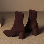 Women__ Genuine Suede Ankle Boots with Block Heel