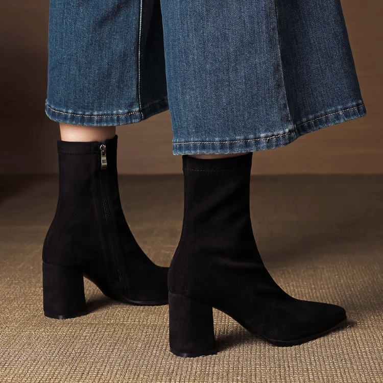 Women__ Genuine Suede Ankle Boots with Block Heel