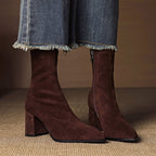 Women__ Genuine Suede Ankle Boots with Block Heel