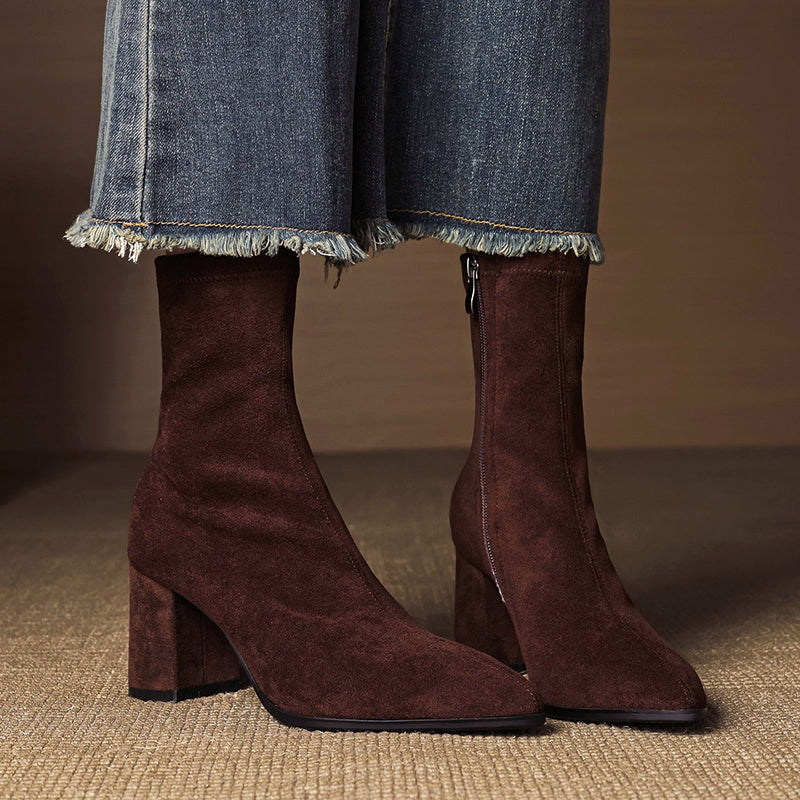 Women__ Genuine Suede Ankle Boots with Block Heel