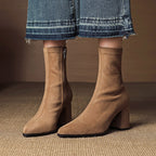 Women__ Genuine Suede Ankle Boots with Block Heel
