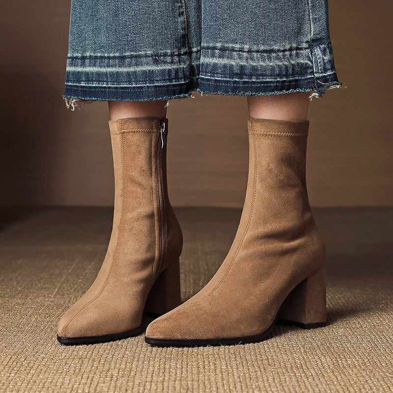Women__ Genuine Suede Ankle Boots with Block Heel