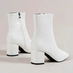 Women__ Glossy Ankle Boots with Side Zipper and Block Heel