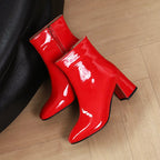 Women__ Glossy Leather Ankle Boots with Block Heel