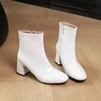 Women__ Glossy Leather Ankle Boots with Block Heel