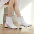Women__ Glossy Leather Ankle Boots with Block Heel