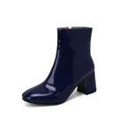 Women__ Glossy Leather Ankle Boots with Block Heel