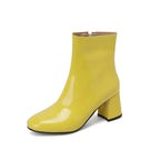 Women__ Glossy Leather Ankle Boots with Block Heel