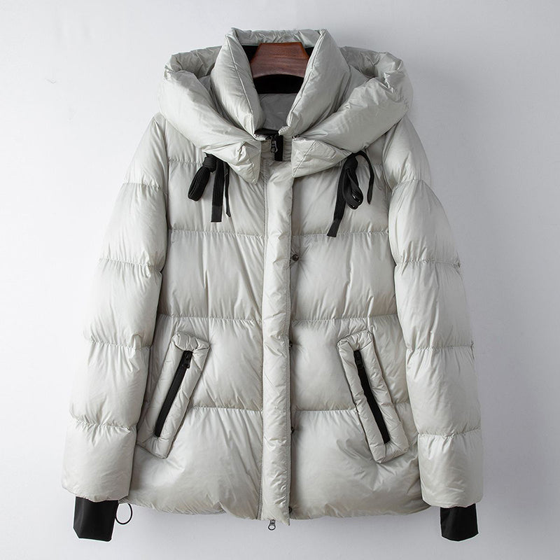 Women__ Goose Down Puffer with Hood and Zip Pockets