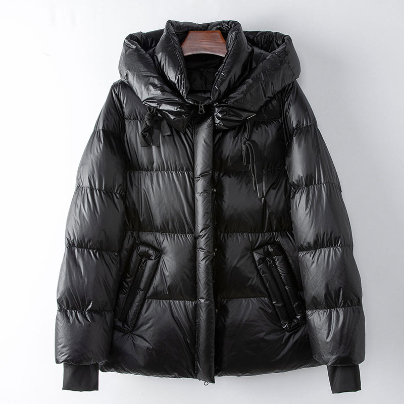 Women__ Goose Down Puffer with Hood and Zip Pockets