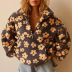 Women__ Half-Zip Fleece Sweatshirt with Floral Pattern