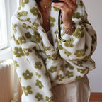 Women__ Half-Zip Fleece Sweatshirt with Floral Pattern