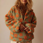 Women__ Half-Zip Fleece Sweatshirt with Floral Pattern
