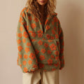 Women__ Half-Zip Fleece Sweatshirt with Floral Pattern