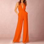 Women__ Halter Evening Jumpsuit with Deep V-Neckline