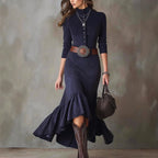 Women__ High-Collar Maxi Dress with Flared Hem