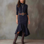 Women__ High-Collar Maxi Dress with Flared Hem