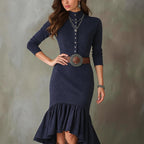 Women__ High-Collar Maxi Dress with Flared Hem