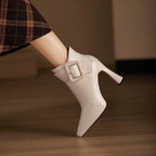 Women__ High-Heel Ankle Boots with Buckle Detail