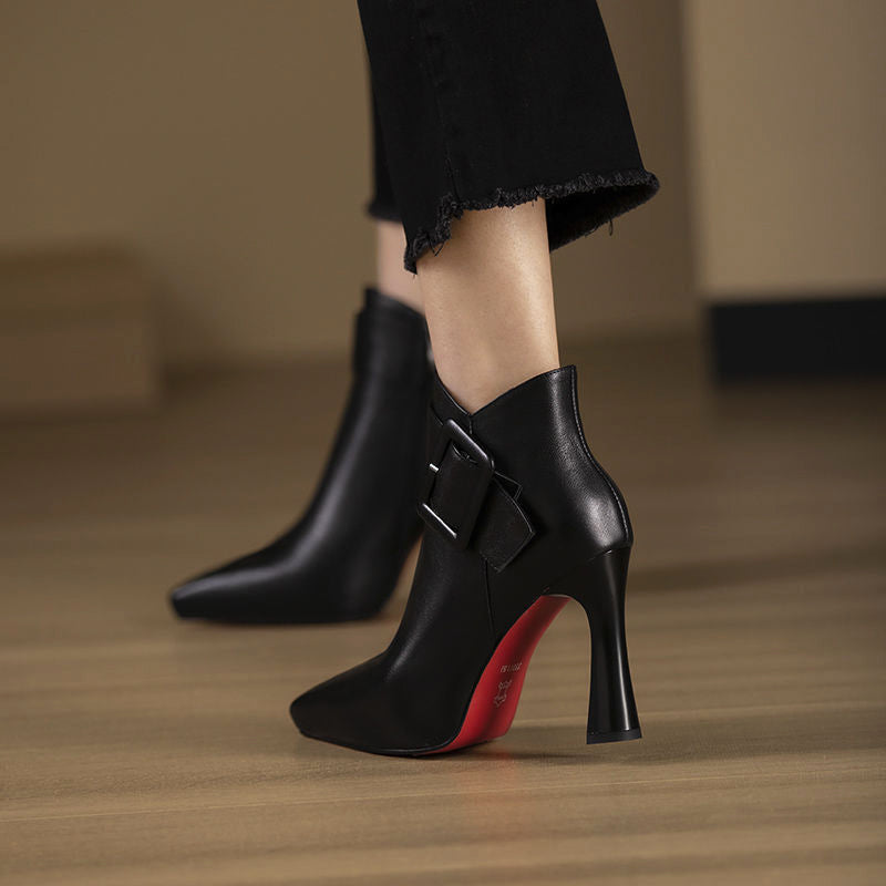 Women__ High-Heel Ankle Boots with Buckle Detail
