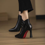 Women__ High-Heel Ankle Boots with Buckle Detail