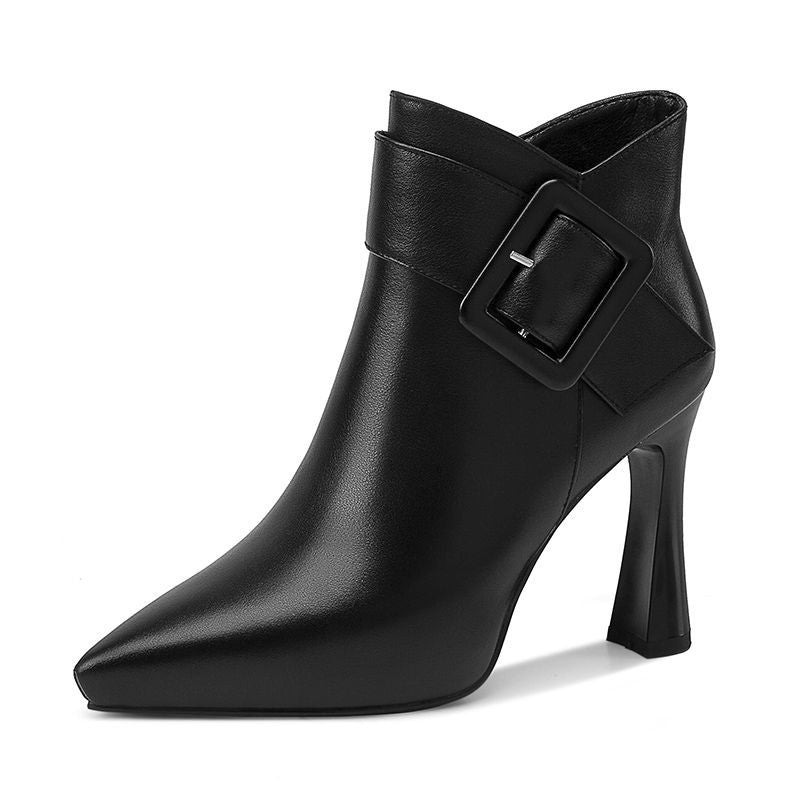 Women__ High-Heel Ankle Boots with Buckle Detail
