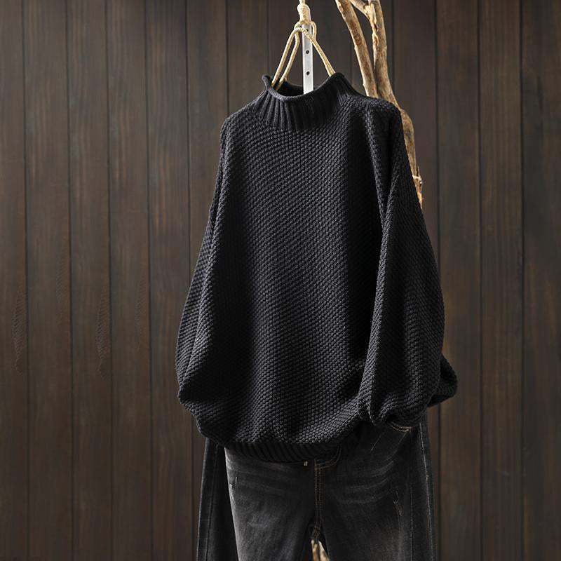 Women__ High-Neck Relaxed Fit Sweater with Textured Knit